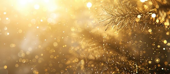Abstract background with gold and silver fireworks and bokeh on New Year's Eve with empty space.