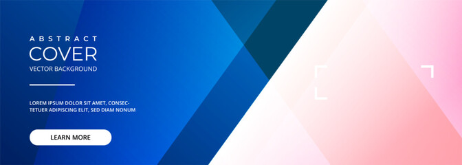 Poster - Blue and pink abstract modern advertising promotion banner design. Pink and blue vector illustration wide background with geometric objects.