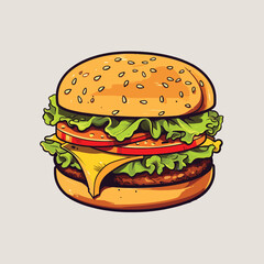 classic hamburger illustration simple flat color vector