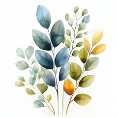 Poster - Minimalist Watercolor Leaf Set in Soft Pastel Colors Creating a Calming  Serene Botanical Arrangement