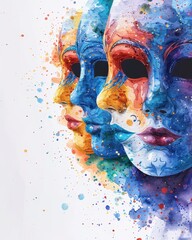Wall Mural - Three faces with blue eyes and lips