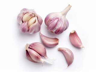 Wall Mural - fresh garlic cloves isolated on white background closeup food photography