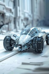 Canvas Print - A futuristic vehicle controlled by AI, modeled in high-detail 3D with transparent panels.