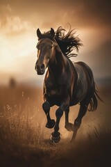 Poster - A horse with strong human eyes gallops across the plains, symbolizing freedom and spirit.