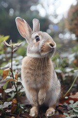 Canvas Print - A rabbit with curious human expressions explores a magical garden, discovering hidden secrets.