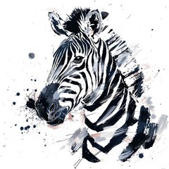 Wall Mural - The zebra is painted with a brushstroke on a white background