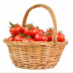 Wall Mural - Tomatoes in Basket isolated on white background.