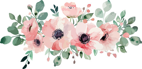 Sticker - pink wreaths water color flower bouquet