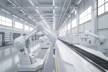 Wall Mural - An AI-driven factory with robotic arms, automated assembly lines, and efficient production processes.