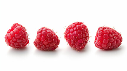 Raspberries collection isolated on white background. Raspberries closeup set. 