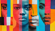 © fotogurme - ''collage featuring diverse faces and cultural symbols, vibrant colors, and textures, celebrating multiculturalism and diversity''