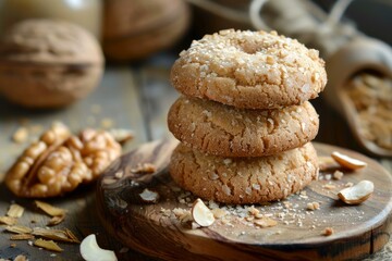 Sticker - Closeup of a stack of homemade almond sugar cookies sprinkled with sugar crystals