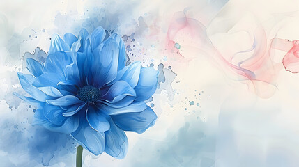 Wall Mural - Watercolor, hand-drawn, blue bachelor's button flower with a soft watercolor background