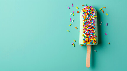 Sticker - popsicle with sprinkles isolated on a gradient background of mint green to yellow 