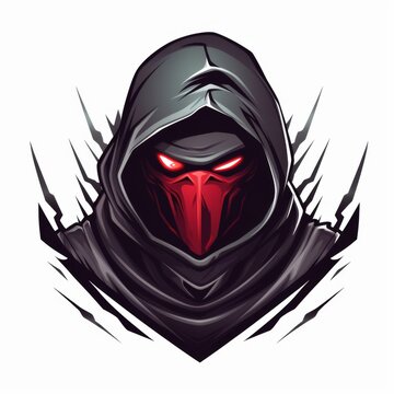Dark and mysterious hooded figure with red glowing eyes, illustration for fantasy, gaming, or horror concepts