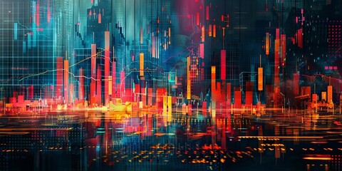 Wall Mural - Futuristic Cityscape with Neon Lights and Digital Data