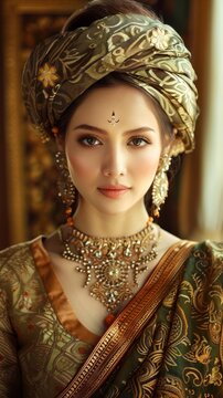 Thai woman in traditional attire, looking graceful