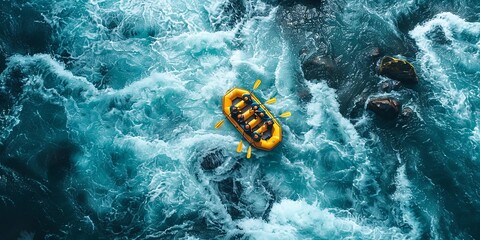 adventure-seeking group whitewater rafting on thrilling rapids