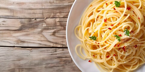 Delicious Spaghetti with Garlic, Olive Oil, and Chili Flakes. Concept Italian Cuisine, Pasta Recipe, Spicy Spaghetti, Homemade Dinner, Cooking Ideas