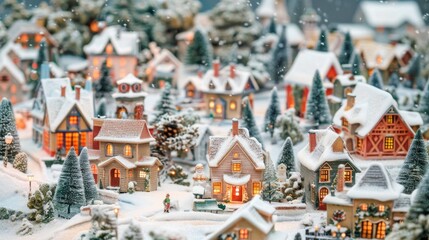 Poster - Winter model village with snow on Christmas day