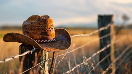 Cowboy hat on fence