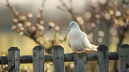 Wall Mural - white pigeon bird on outdoor fence