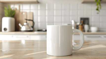 Wall Mural - Plain ceramic mug mockup in minimalist kitchen