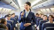 © dasha122007 - A flight attendant with a microphone in hand announces information