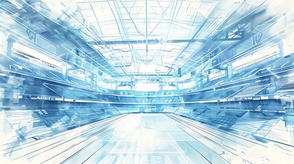 Wall Mural - a dynamic color pencil illustration of a high-tech sports arena, with advanced technology and digita