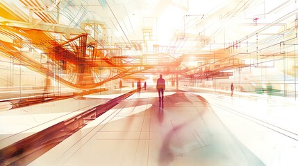 Wall Mural - a dynamic color pencil depiction of a futuristic communication hub, with advanced technology and dig