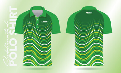 Wall Mural - green polo shirt design for soccer jersey, football kit, sportswear. Sport uniform in front view, back view. T-shirt mockup with fabric pattern.