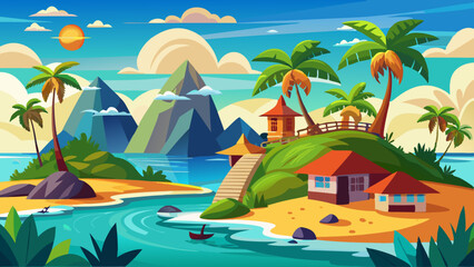 Wall Mural - Landscape Saona Island Illustration