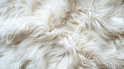 Wall Mural - Texture of white fluffy wool for designers close up of natural fur background with light long animal fur