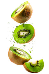 Wall Mural - Slices of kiwi falling, isolated on transparent background