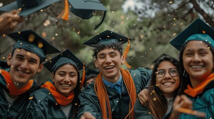 Poster - Joyful Graduation Celebration with Students Tossing Hats and Certificates