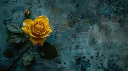 Wall Mural - Textured background with yellow rose in photography