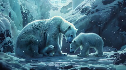 Wall Mural - Polar bear with cub. 