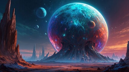 Beautiful abstract space planet landscape game art