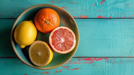 Wall Mural - A bowl of fruit with a blue background