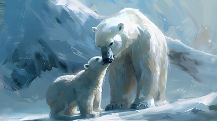 Wall Mural - Polar bear with cub. 