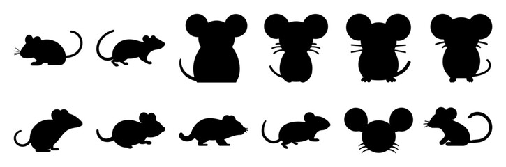 Wall Mural - Mouse rat silhouette set vector design big pack of illustration and icon