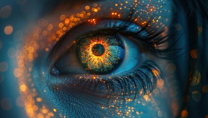 Wall Mural - Close-up of an Eye with Glowing Digital Pattern