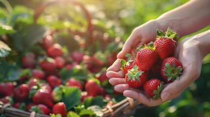 Canvas Print - The hands holding strawberries