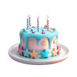 © Oksana - 3d cartoon birthday cake with candles on white plate, isolated on transparent background
