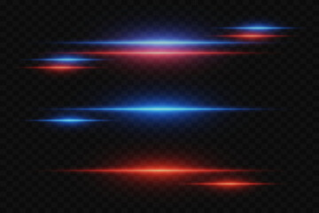 Wall Mural - Dynamic light, speed neon lines.  Red and blue light rays. Police lighting effects. On a transparent background.