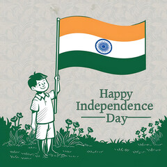 Wall Mural - Happy Indian Independence Day, with Waving Indian Flag, Indian Independence Day, Poster, Banner,  