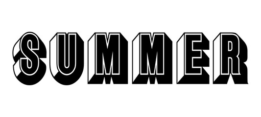 Word ‘Summer’ 3D written in doodle-style block lettering.