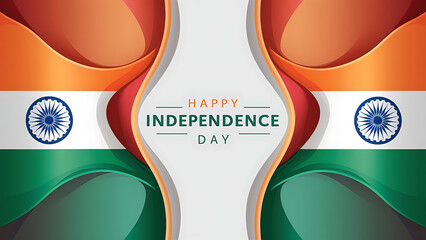 Wall Mural - Happy Indian Independence Day, with Waving Indian Flag, Indian Independence Day, Poster, Banner,  