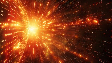 Futuristic Digital Sunburst Illuminated by Binary Code Rays