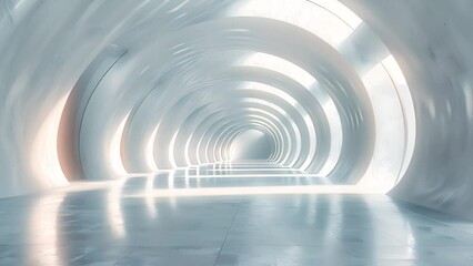 Aufkleber - A futuristic tunnel with white walls and bright white light at the end.